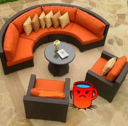 Contemporary Curved Wicker Outdoor Conversation Set with Orange Cushions