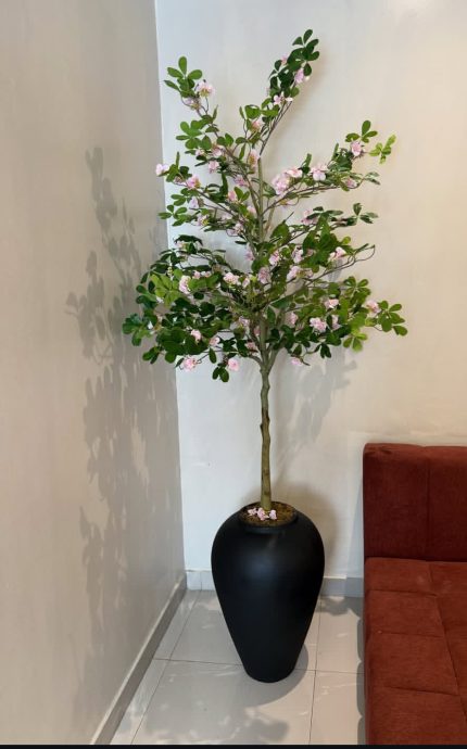 221cm Artificial Pink Exotica with Matte Black Odel Pot